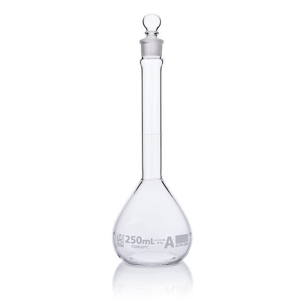 Flask, Volumetric, Wide Mouth, Globe Glass, 250mL, Class A, To Contain (TC), ASTM E288, 6/Box, GLOBE SCIENTIFIC, Mfr# 8230250